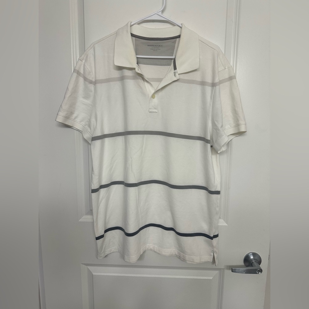 BANANA REPUBLIC Men’s Fitted Polo XL White Stripe